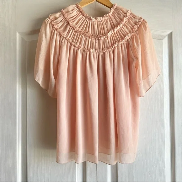 Zara Pleated Lace Flutter Sleeve Blouse - Picture 5 of 7